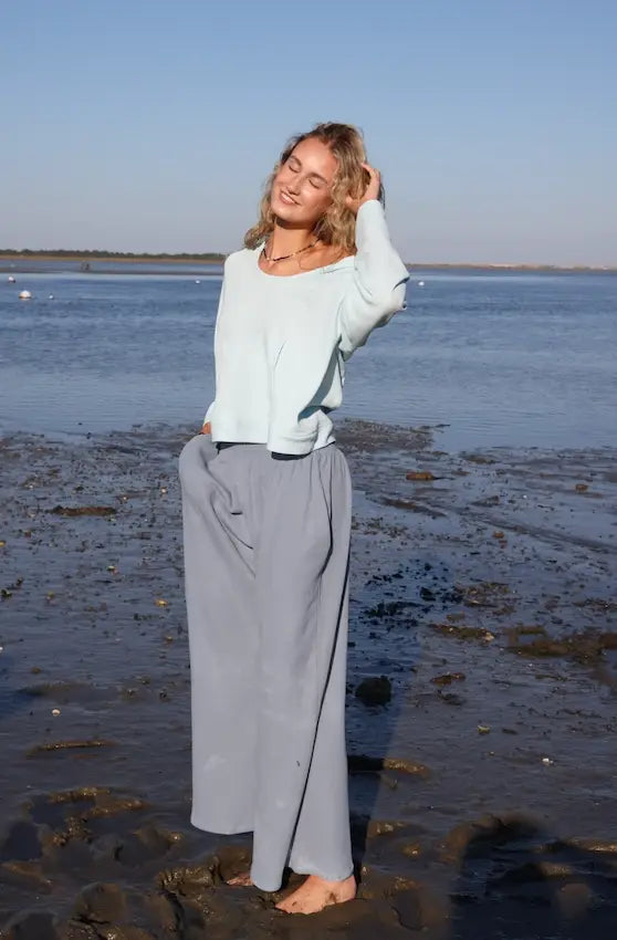Powder Blue Waffle Hoodie – 100% Cotton Coastal Essential
