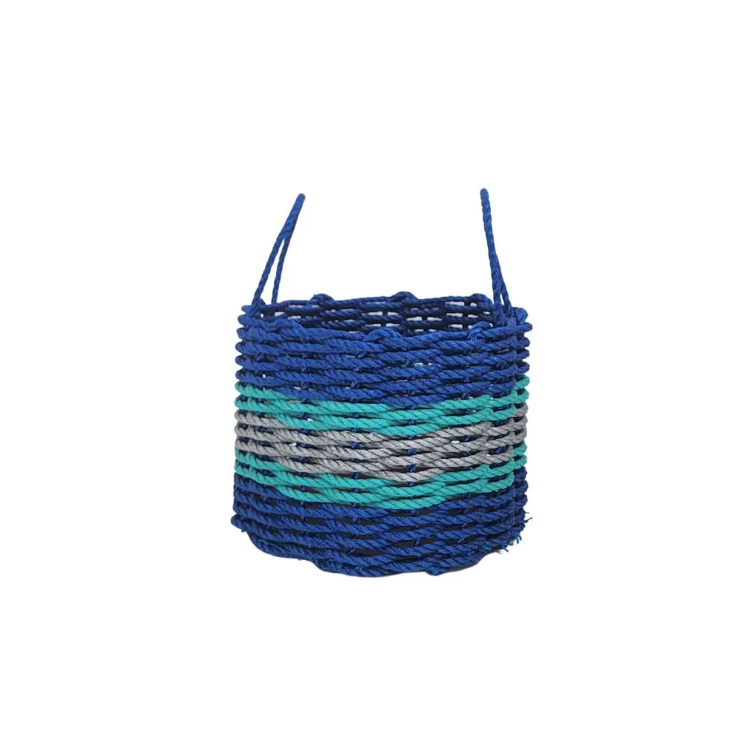 Authentic Maine Lobster Rope Storage Basket Blue and Light Gray with Teal Accents