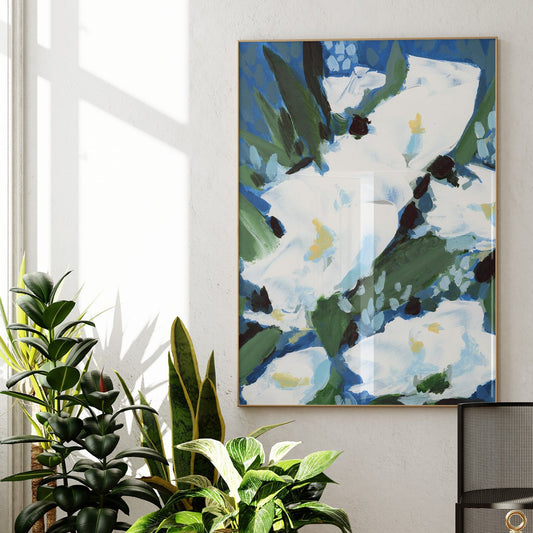Boho Blue Floral, Fine Art Print