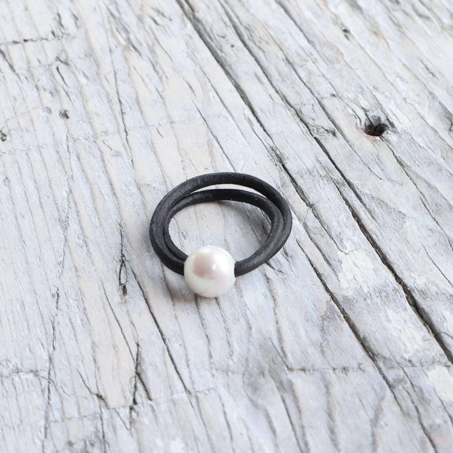 Freshwater Pearl and Leather Ring