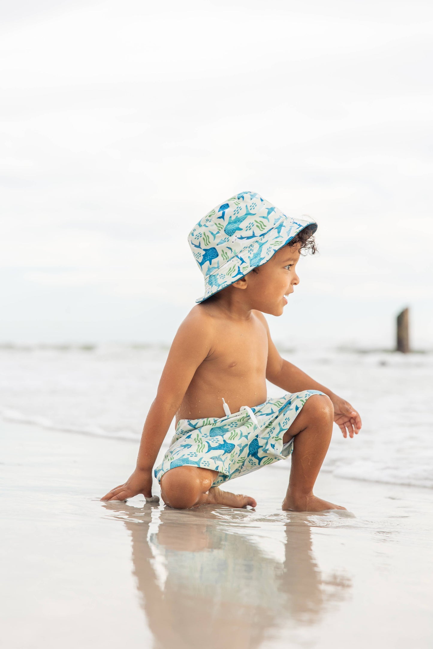 Shark Friends Ocean Animals Boys Swim Trunks Kids Swimsuit: Blue/Multi / 2/3T