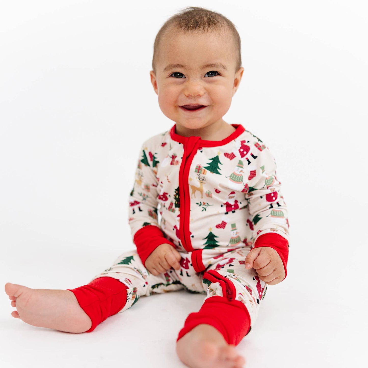 Cozy Christmas Bamboo Convertible Baby Pajama: Red/Multi / 0-3M