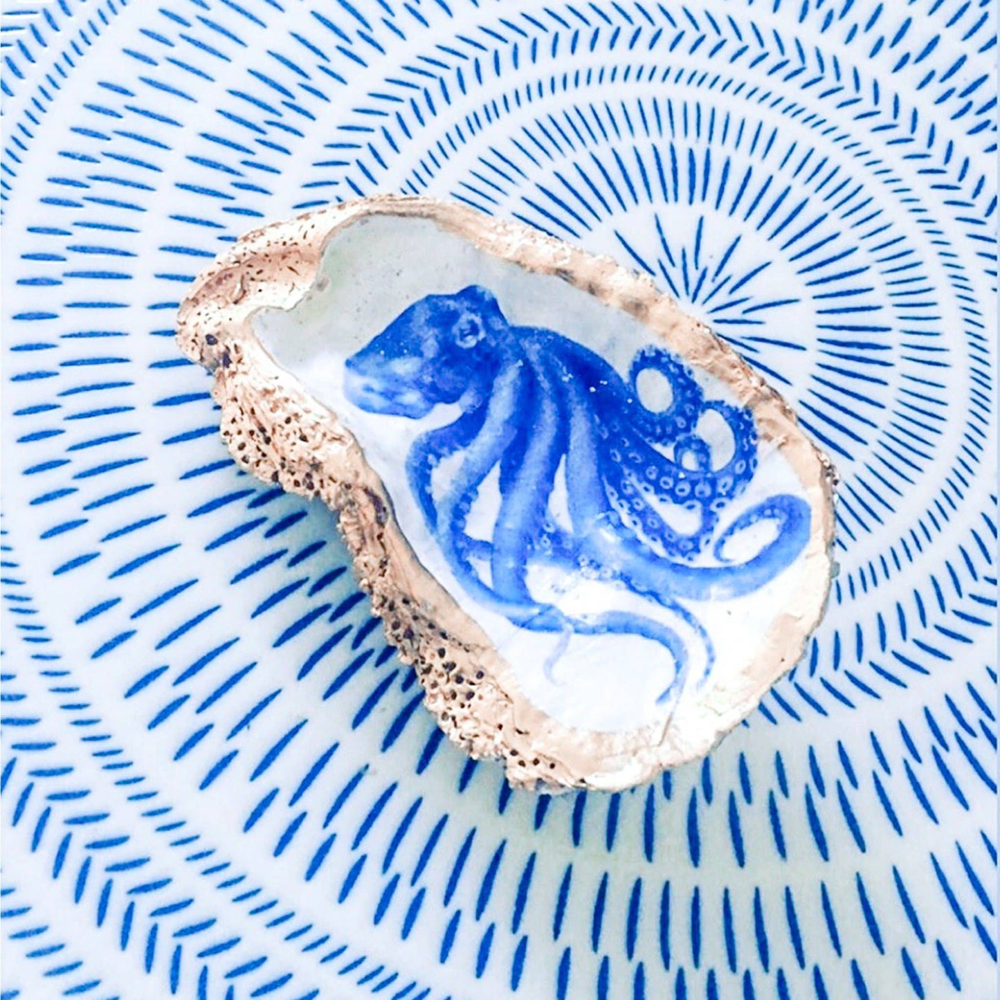 Blue Octopus Oyster Shell Trinket Dish