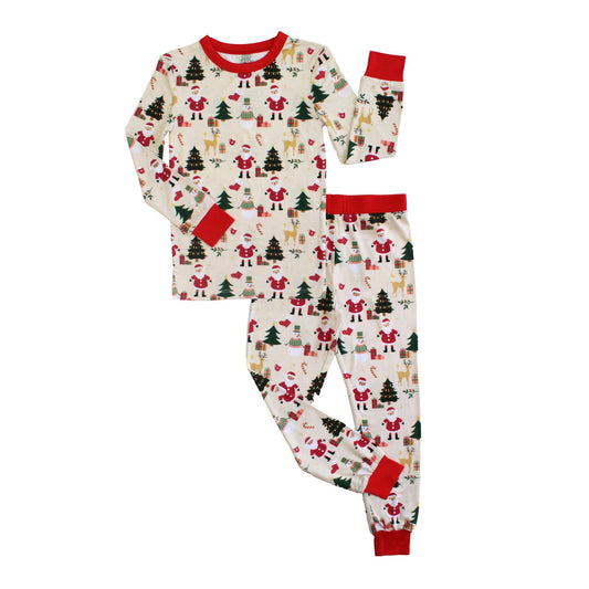 Cozy Christmas Bamboo Long Sleeve Kids Pajama Pants Set: Red/Multi / 2T