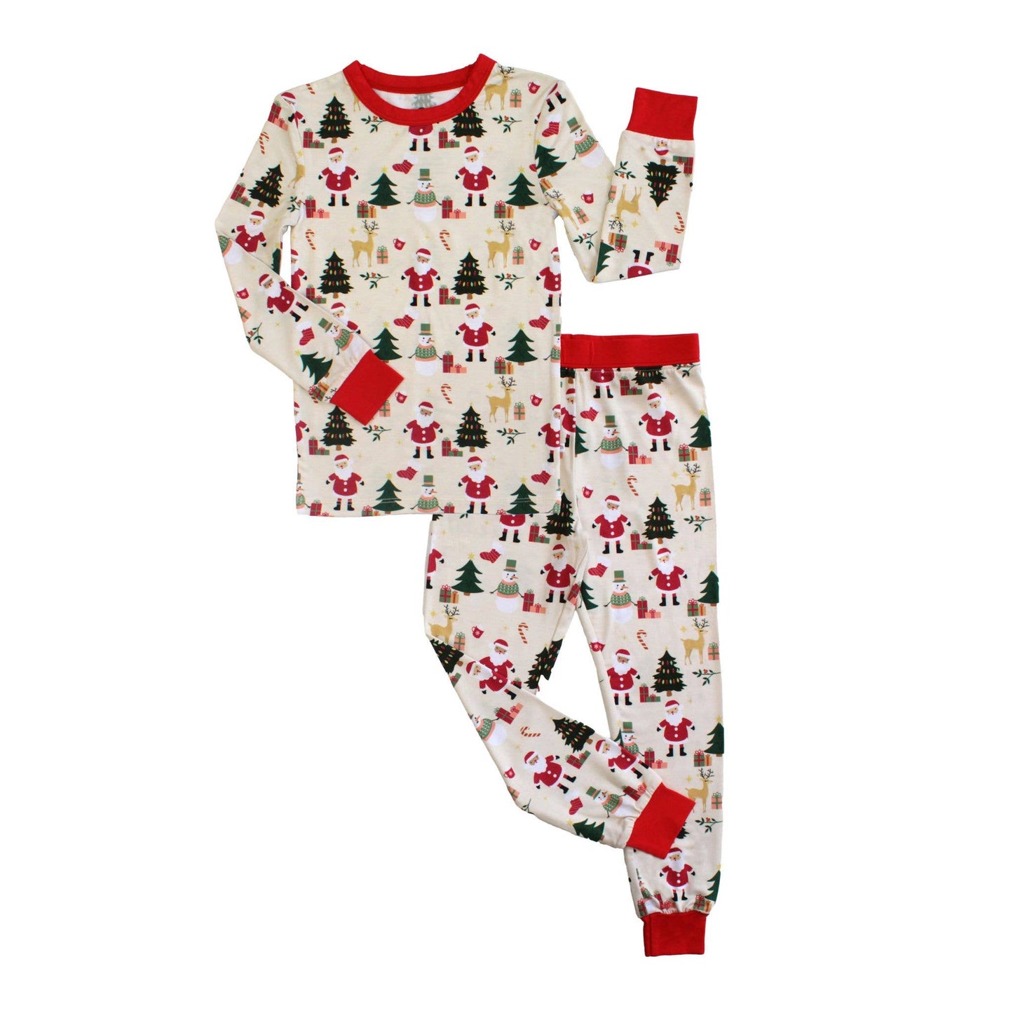 Cozy Christmas Bamboo Long Sleeve Kids Pajama Pants Set: Red/Multi / 3T