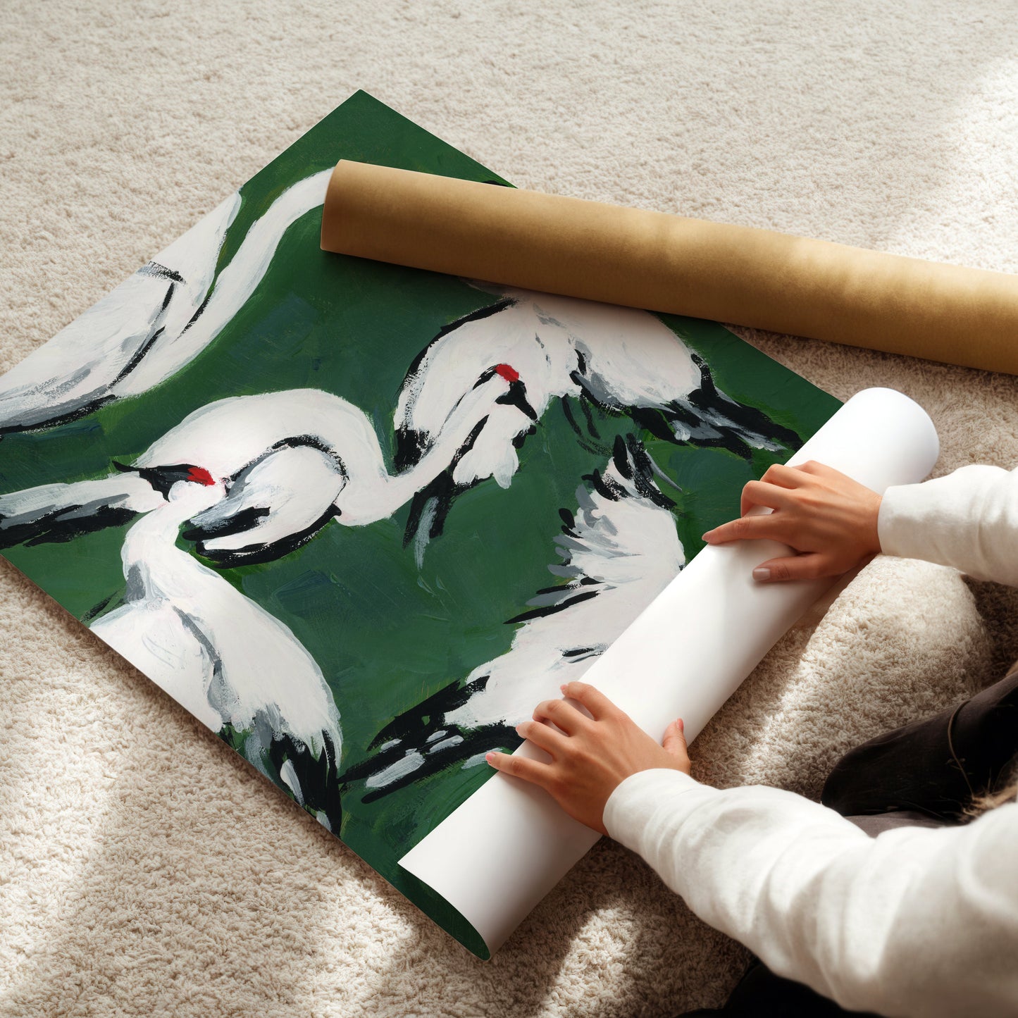 Sandhill Crane Grouping, Jade, Fine Art Print