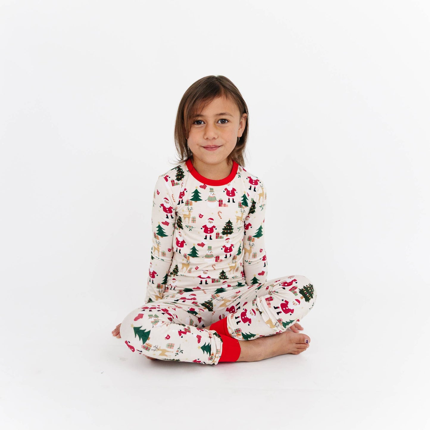 Cozy Christmas Bamboo Long Sleeve Kids Pajama Pants Set: Red/Multi / 3T