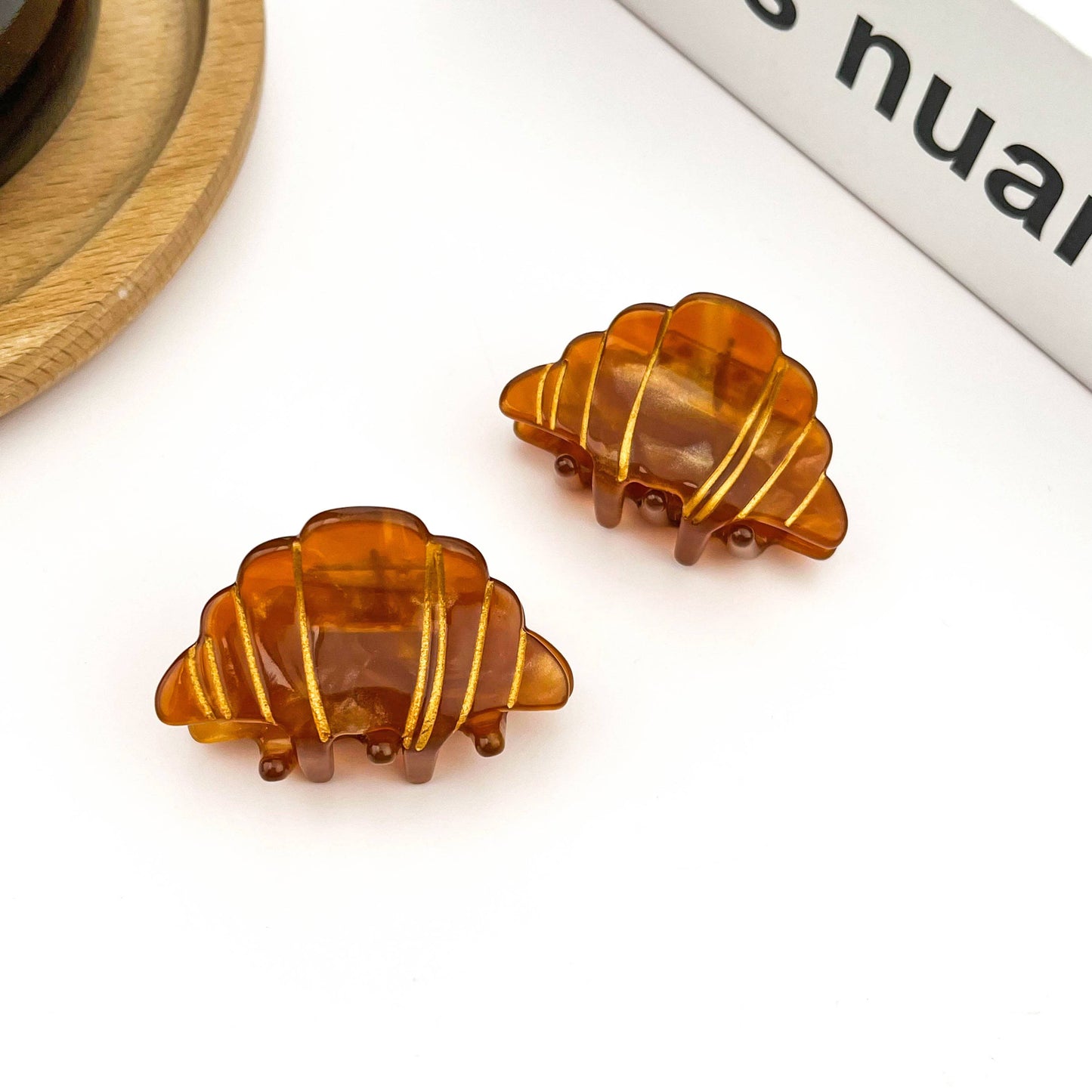 Mini Croissant Hair Claw Clip, Acetate Food-Themed Hair Clip