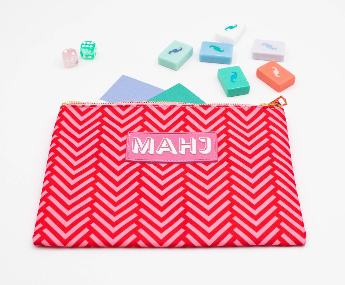 Premium Mahjong Card & Accessory Bag: Geometric- Green Card & Accessory Bag
