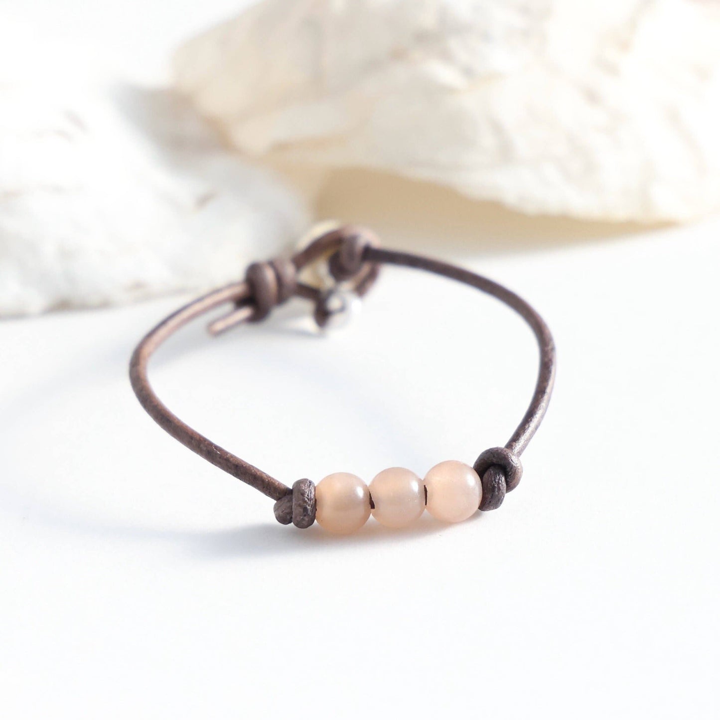 Triple Stone and Leather Bracelet: 6.5" / Tiger's Eye