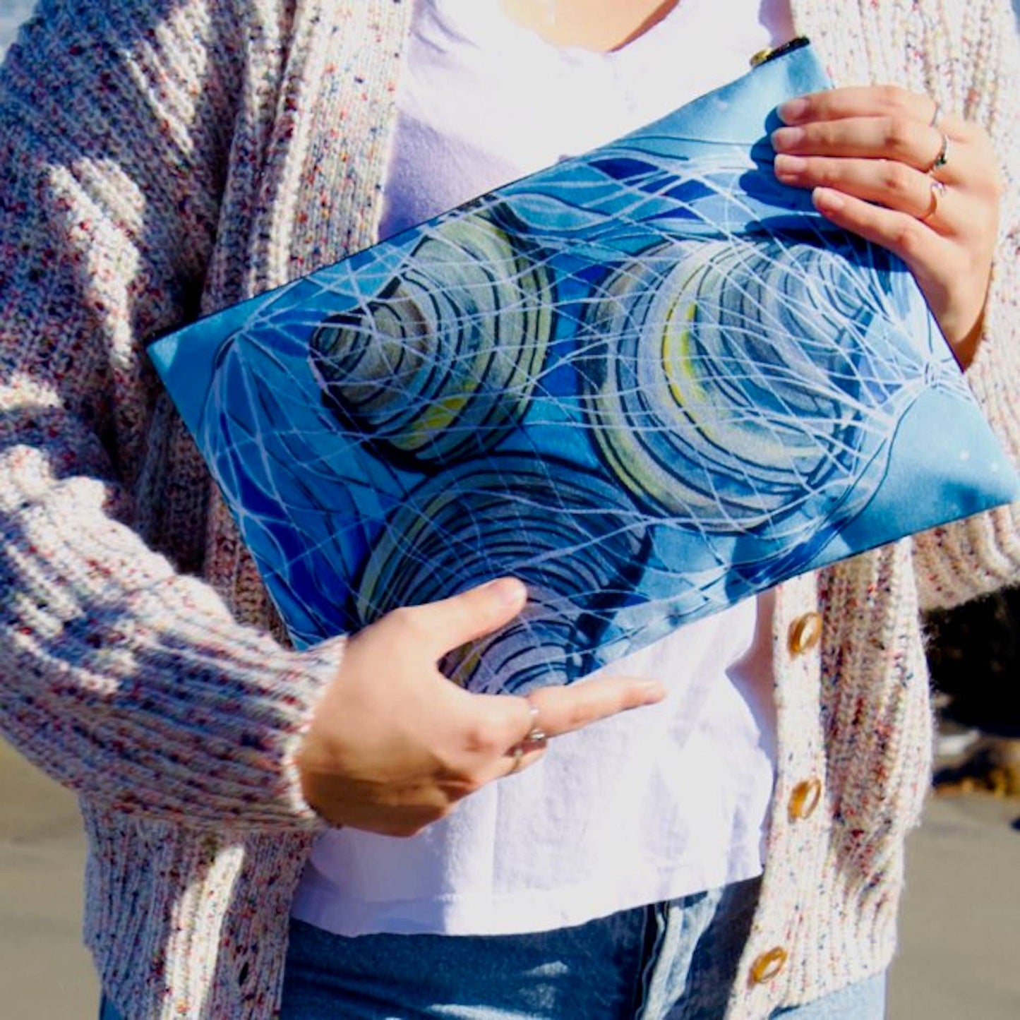 Large Blue Coastal Clams Zipper Clutch Pouch