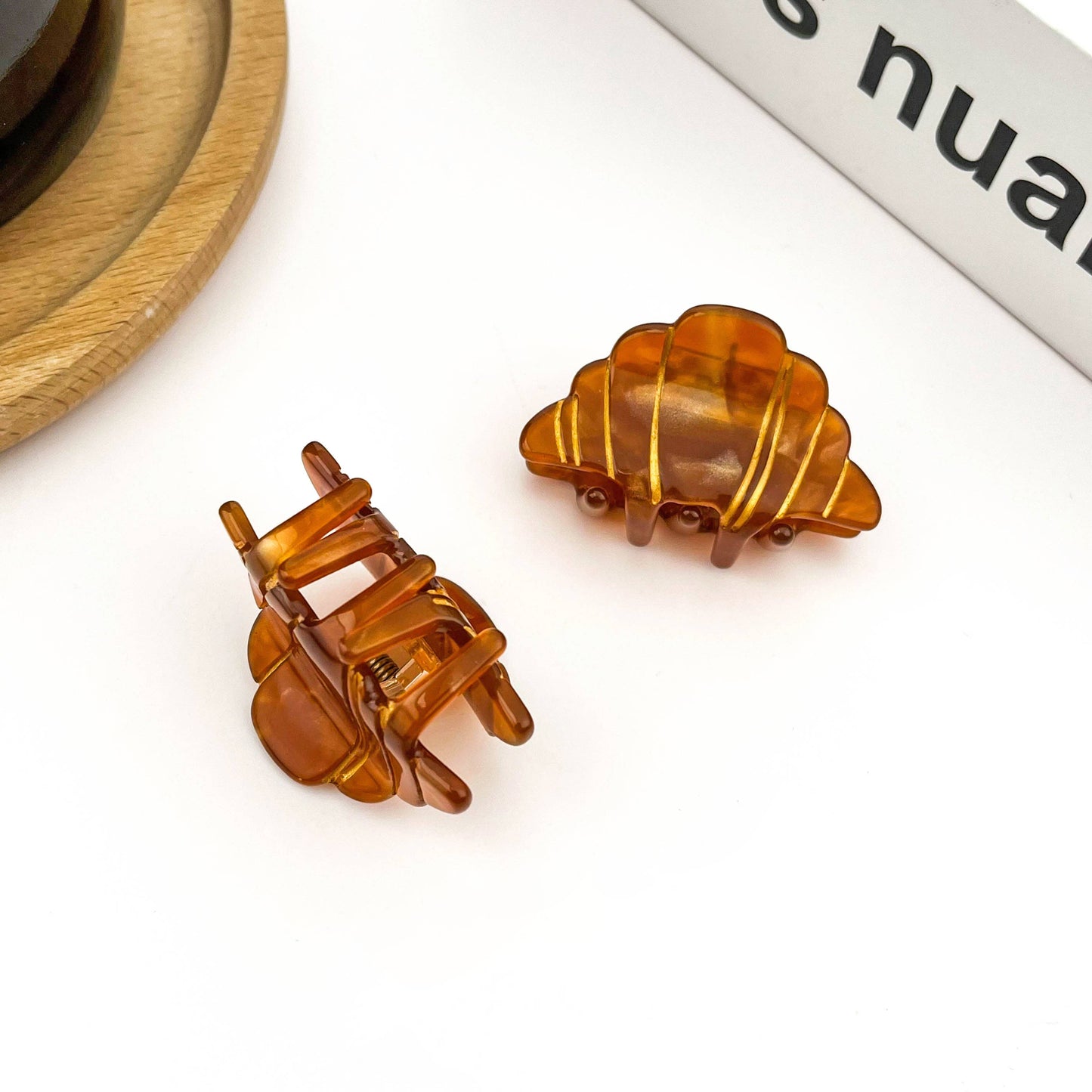 Mini Croissant Hair Claw Clip, Acetate Food-Themed Hair Clip