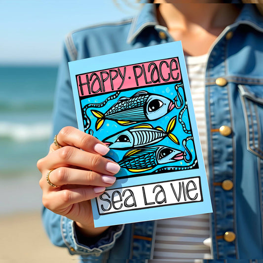 Happy Place Fun Fish Postcard - Coastal Greeting Card Gift