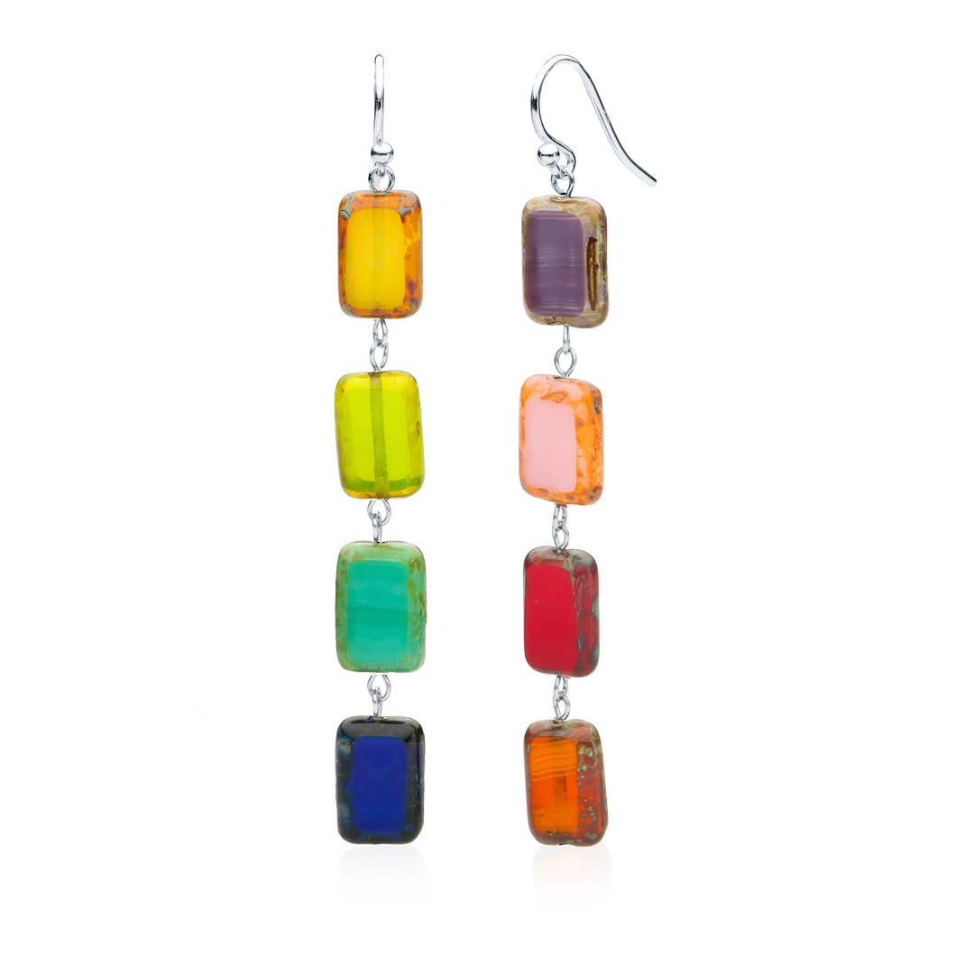 Multicolor Glass Beaded Rainbow Drop Earrings for Pride