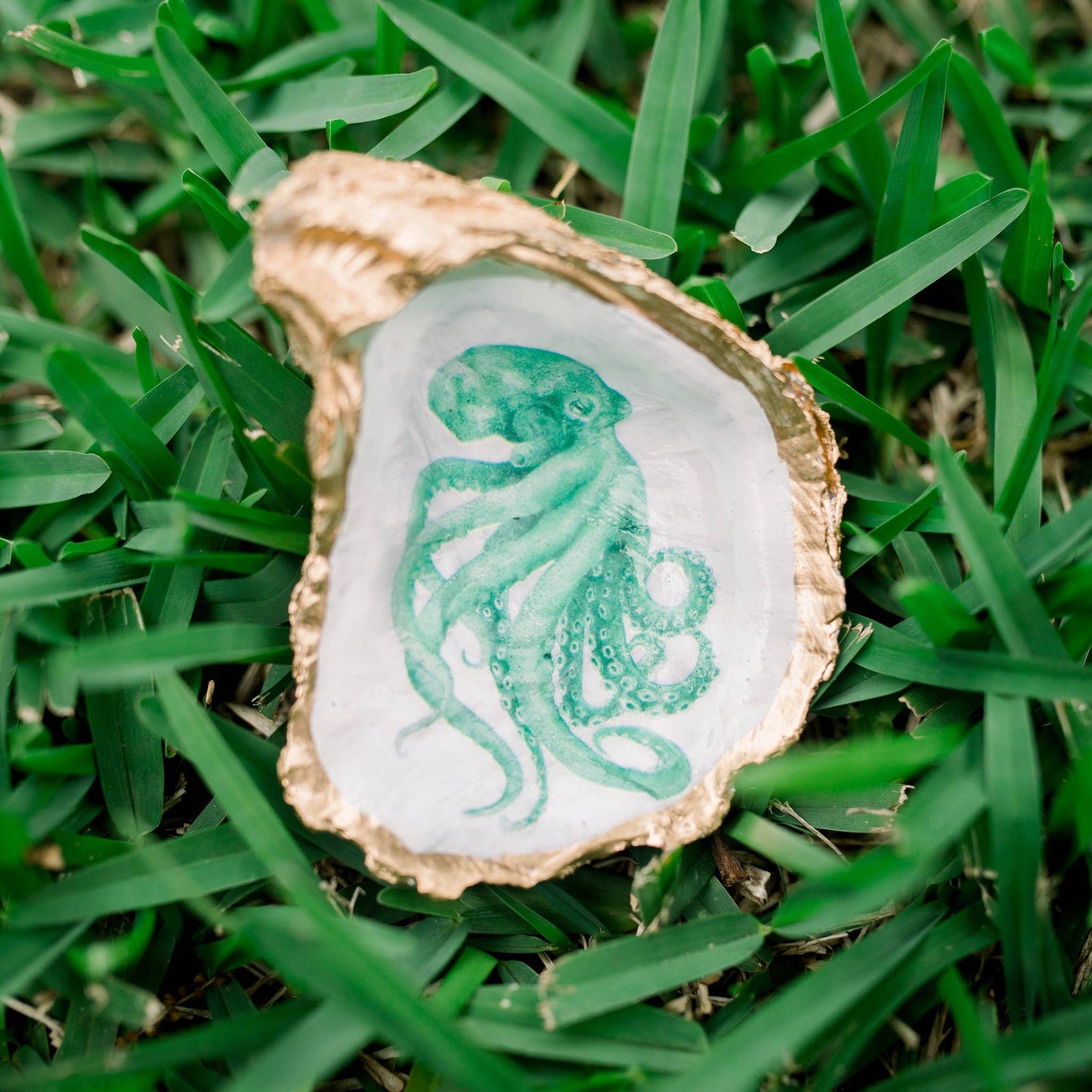 Blue Octopus Oyster Shell Trinket Dish
