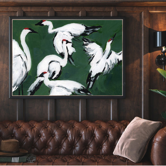 Sandhill Crane Grouping, Jade, Fine Art Print