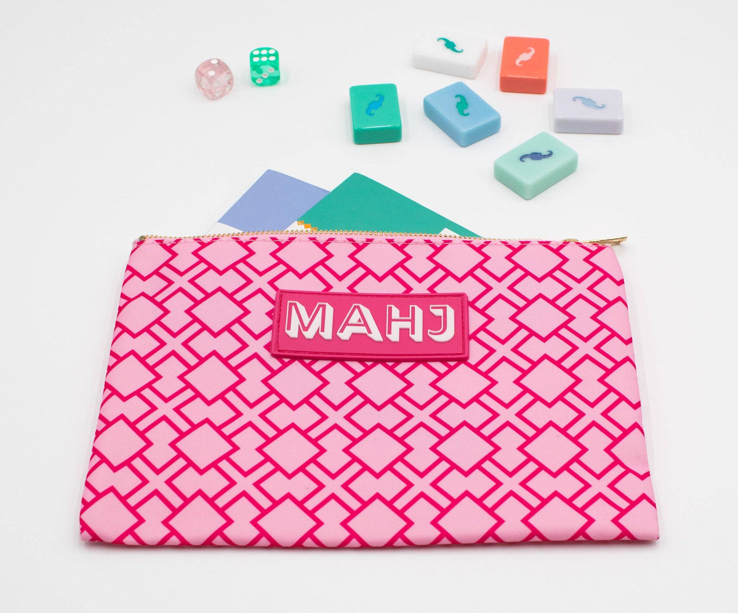 Premium Mahjong Card & Accessory Bag: Geometric- Green Card & Accessory Bag