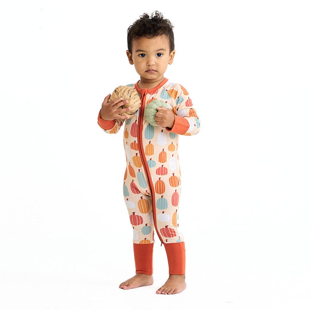 Pumpkin Patch Fall Bamboo Convertible Baby Pajamas Footie: Orange/Multi / 0-3M