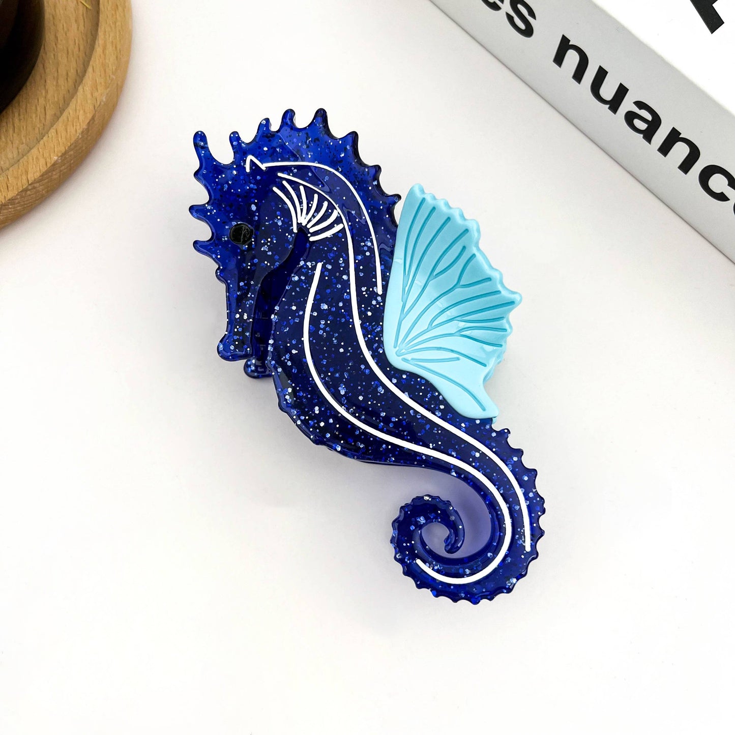 Blue Seahorse Hair Clip, Ocean-Inspired Animal Claw Clip