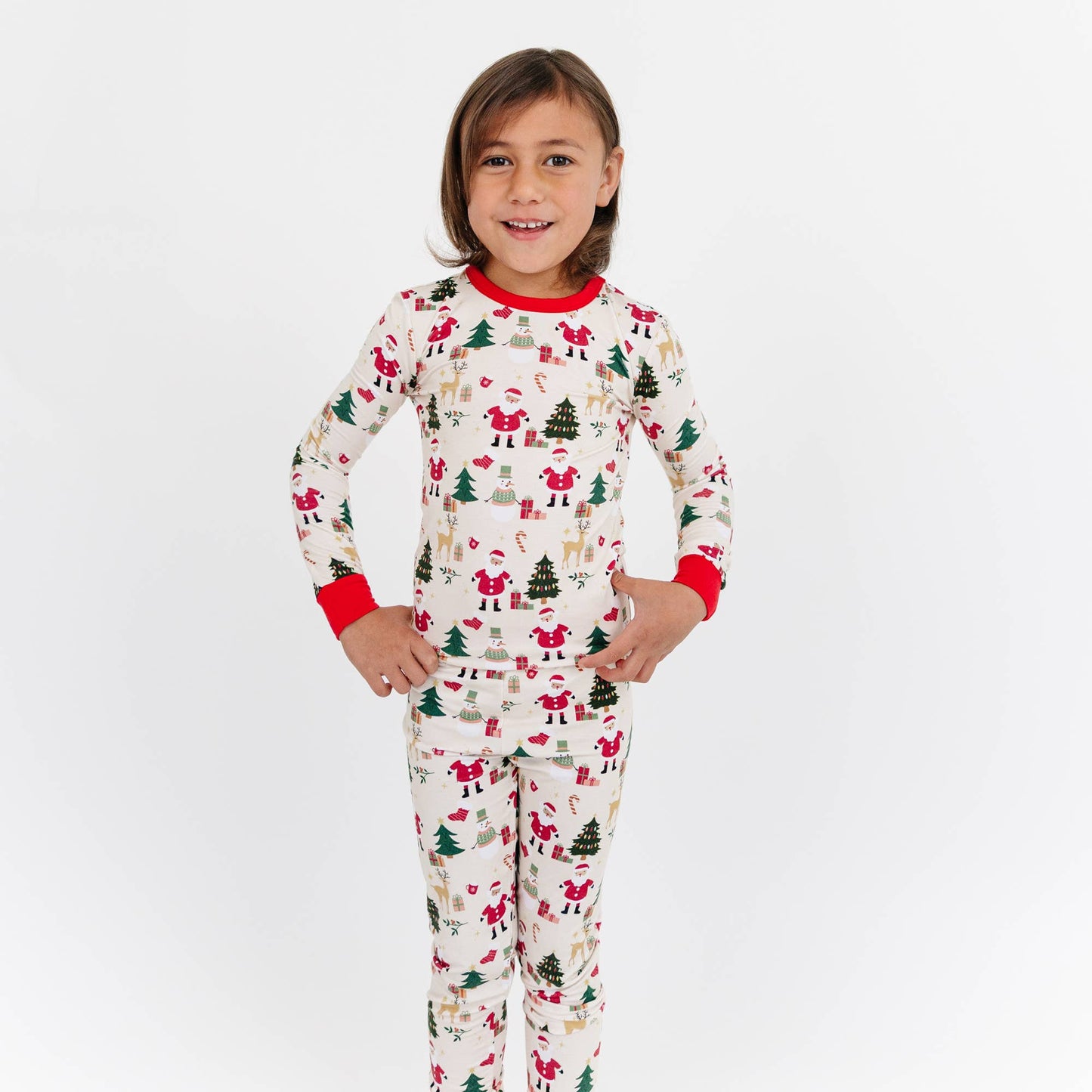 Cozy Christmas Bamboo Long Sleeve Kids Pajama Pants Set: Red/Multi / 3T
