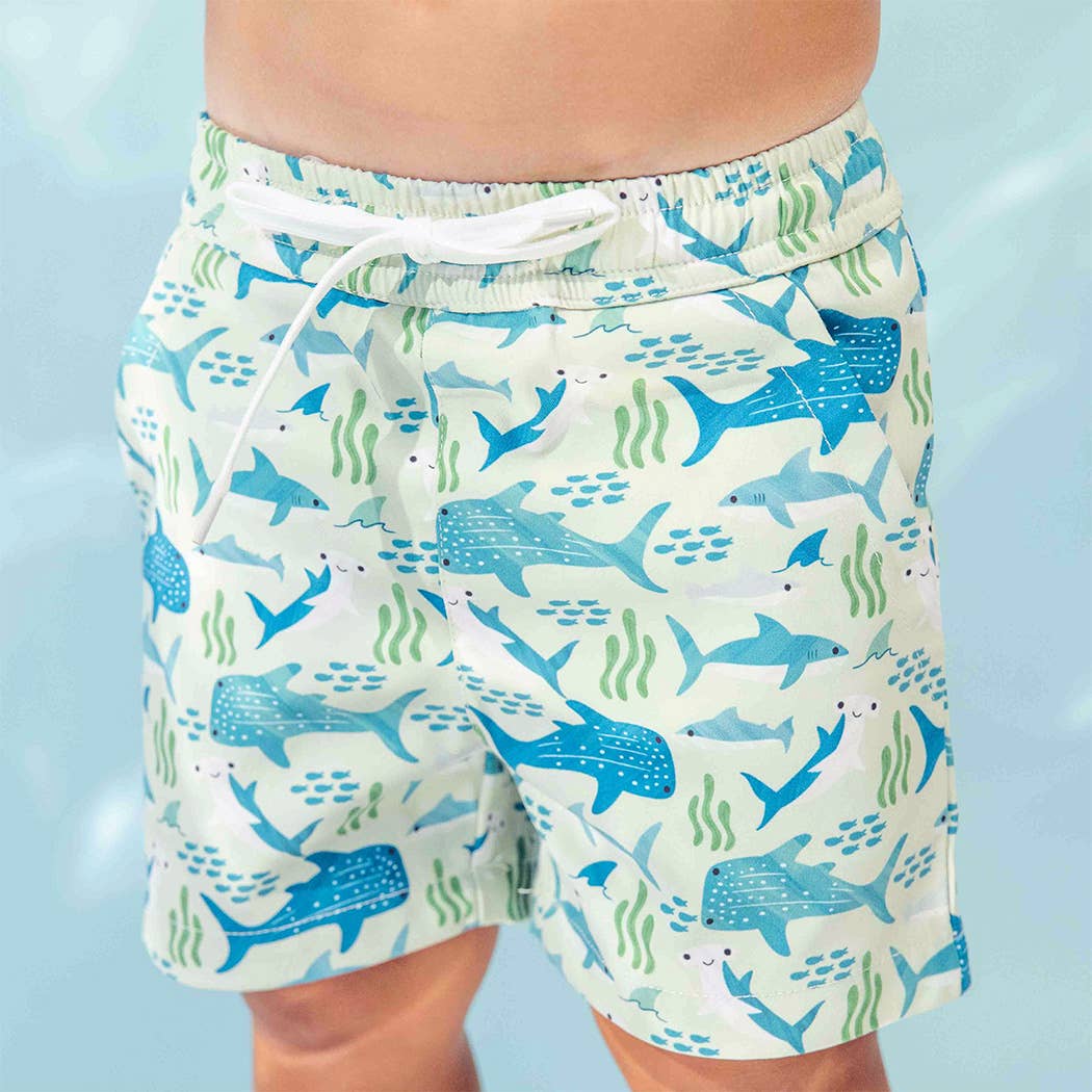 Shark Friends Ocean Animals Boys Swim Trunks Kids Swimsuit: Blue/Multi / 4/5T
