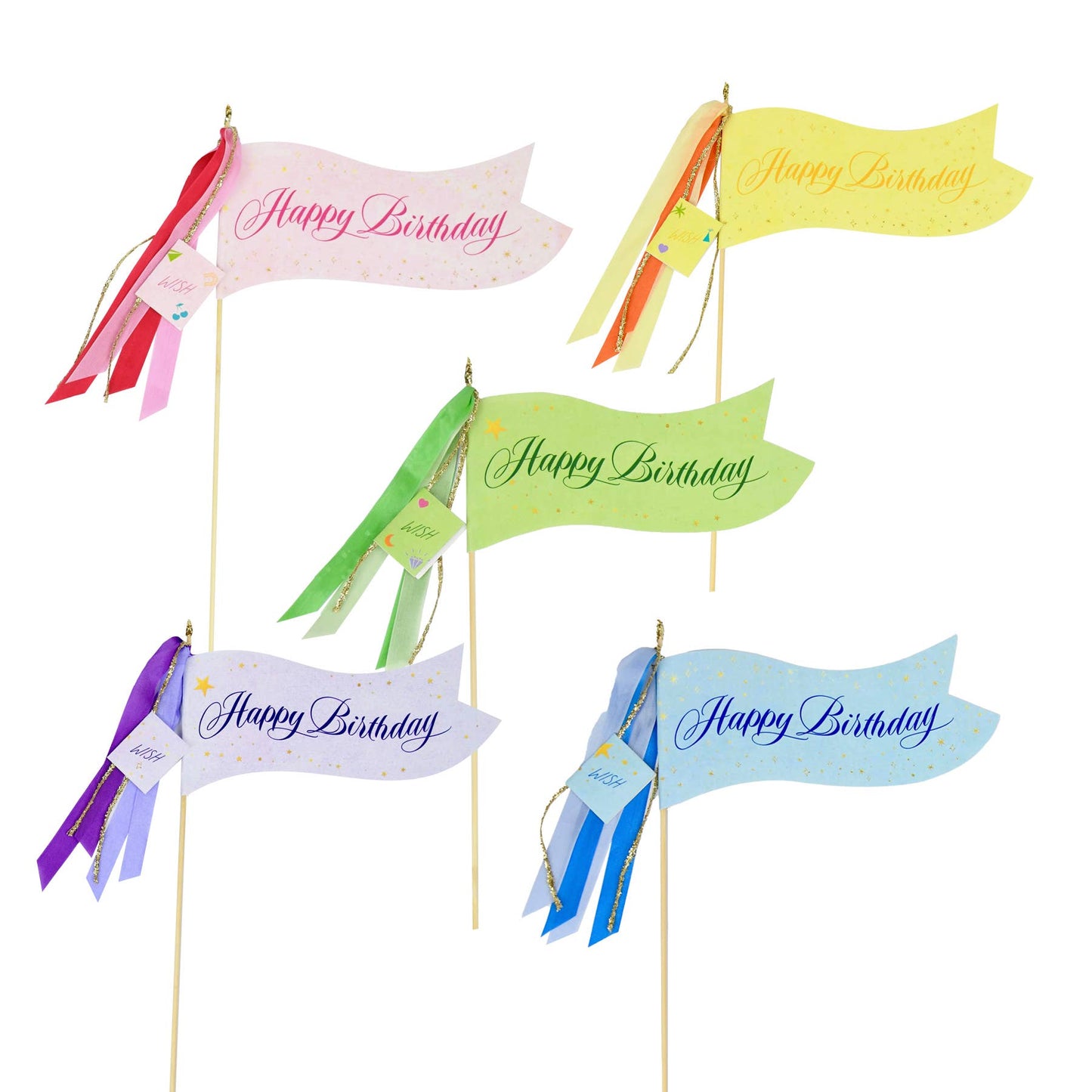 Happy Pennants 12" - "Hooray" & "Happy Birthday" - Set of 12