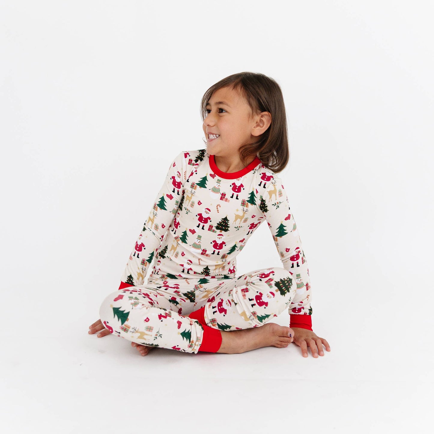 Cozy Christmas Bamboo Long Sleeve Kids Pajama Pants Set: Red/Multi / 3T