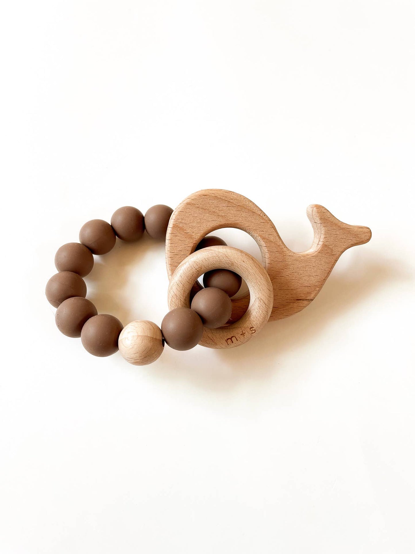 Whale Teether-Silicone and Beech Wood: Brown