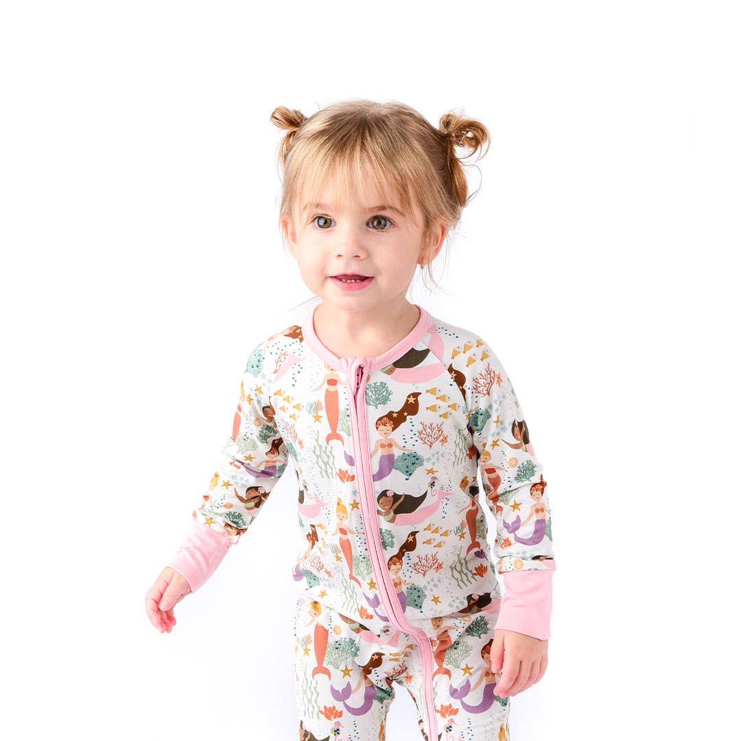 Making Waves Mermaids Coastal Bamboo Baby Pajamas Convertible Romper: 0-3M