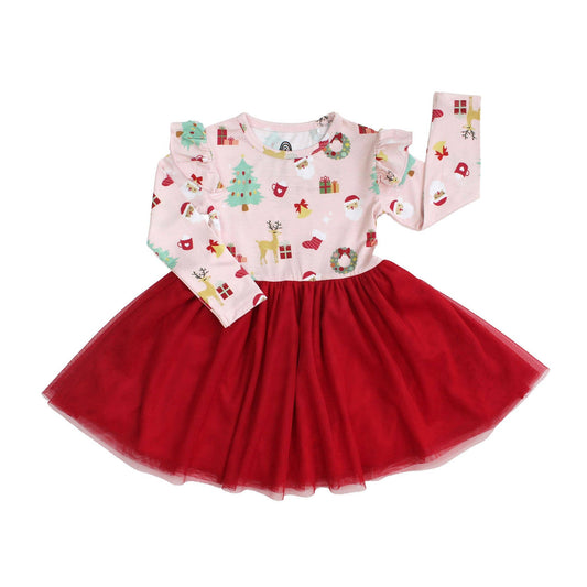 Sugar Plum Bamboo Tulle Dress: Red/Multi / 4/5T