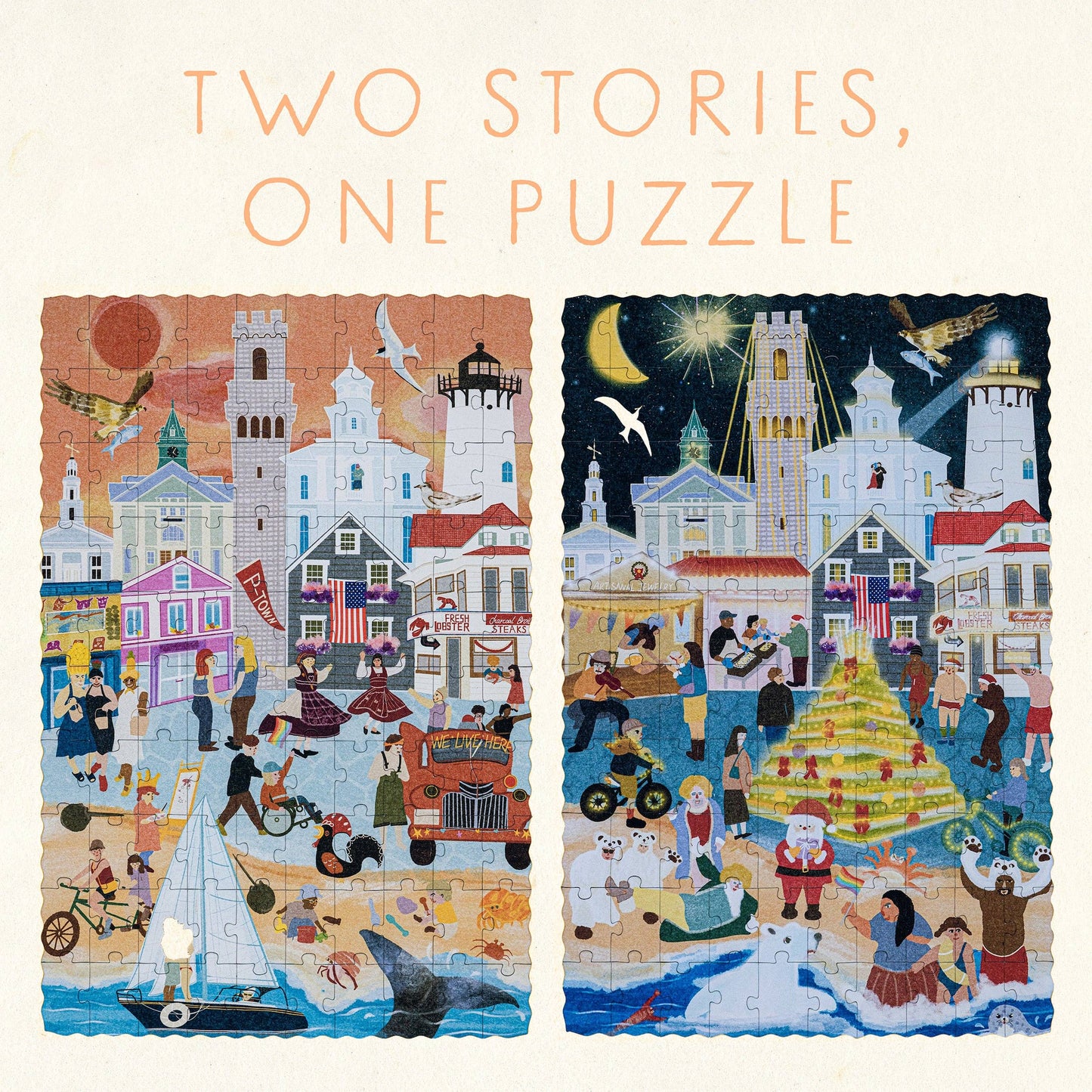 Provincetown Massachusetts Summer & Winter Double-Sided Keepsake Puzzle