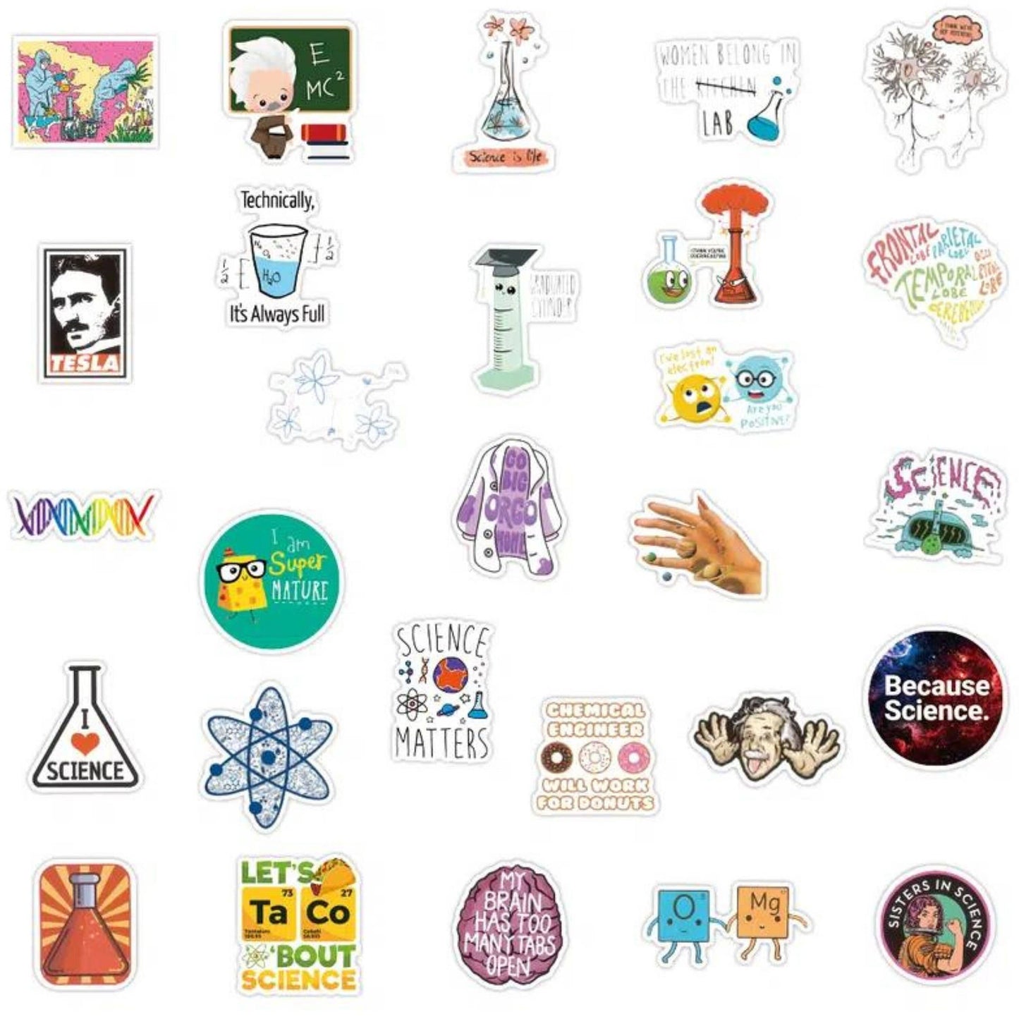 Sciences Stickers Pack, Great Scientists Sticker Pack, Myste: 20 Stickers