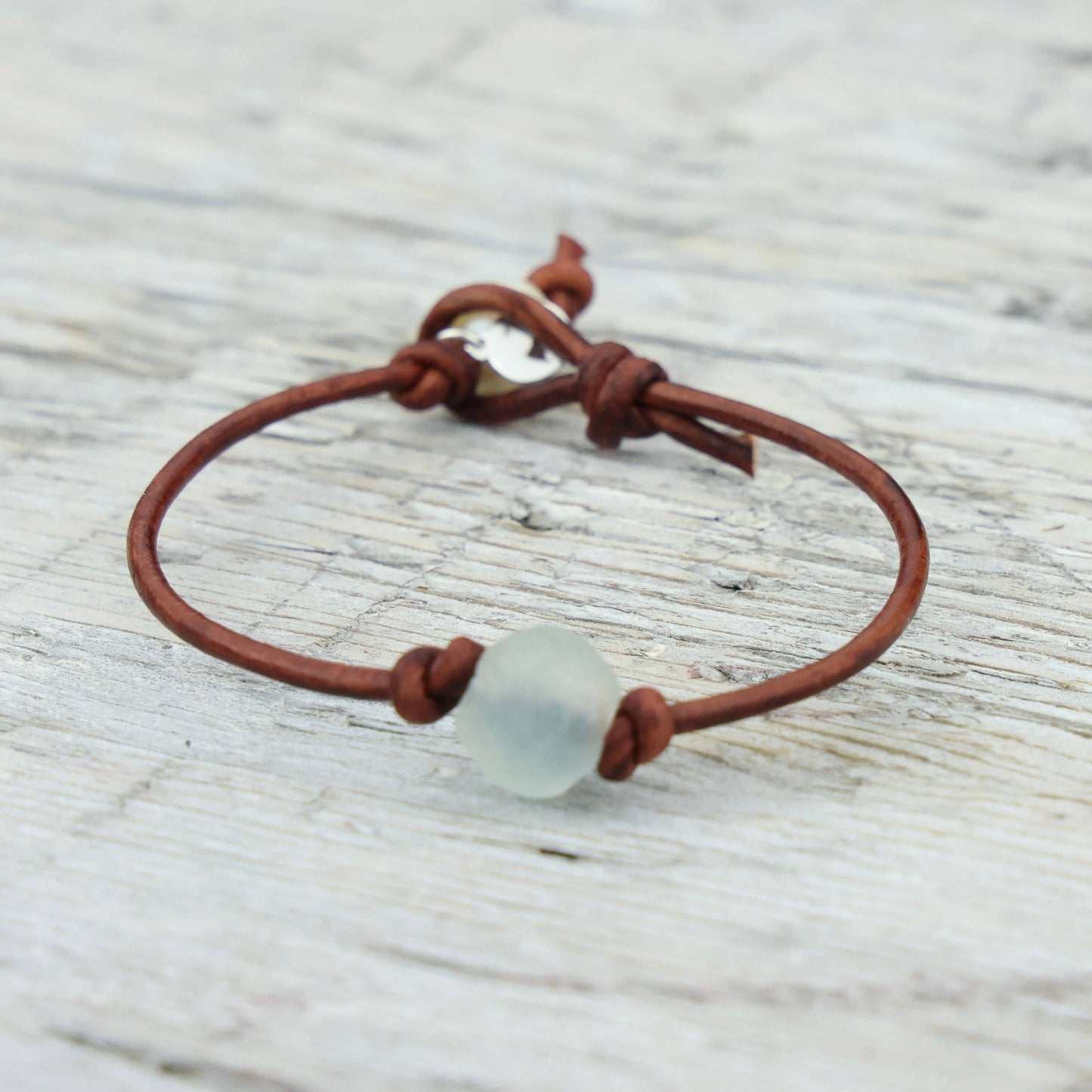 Recycled Sea Glass Leather Bracelet: 8" / Assortment