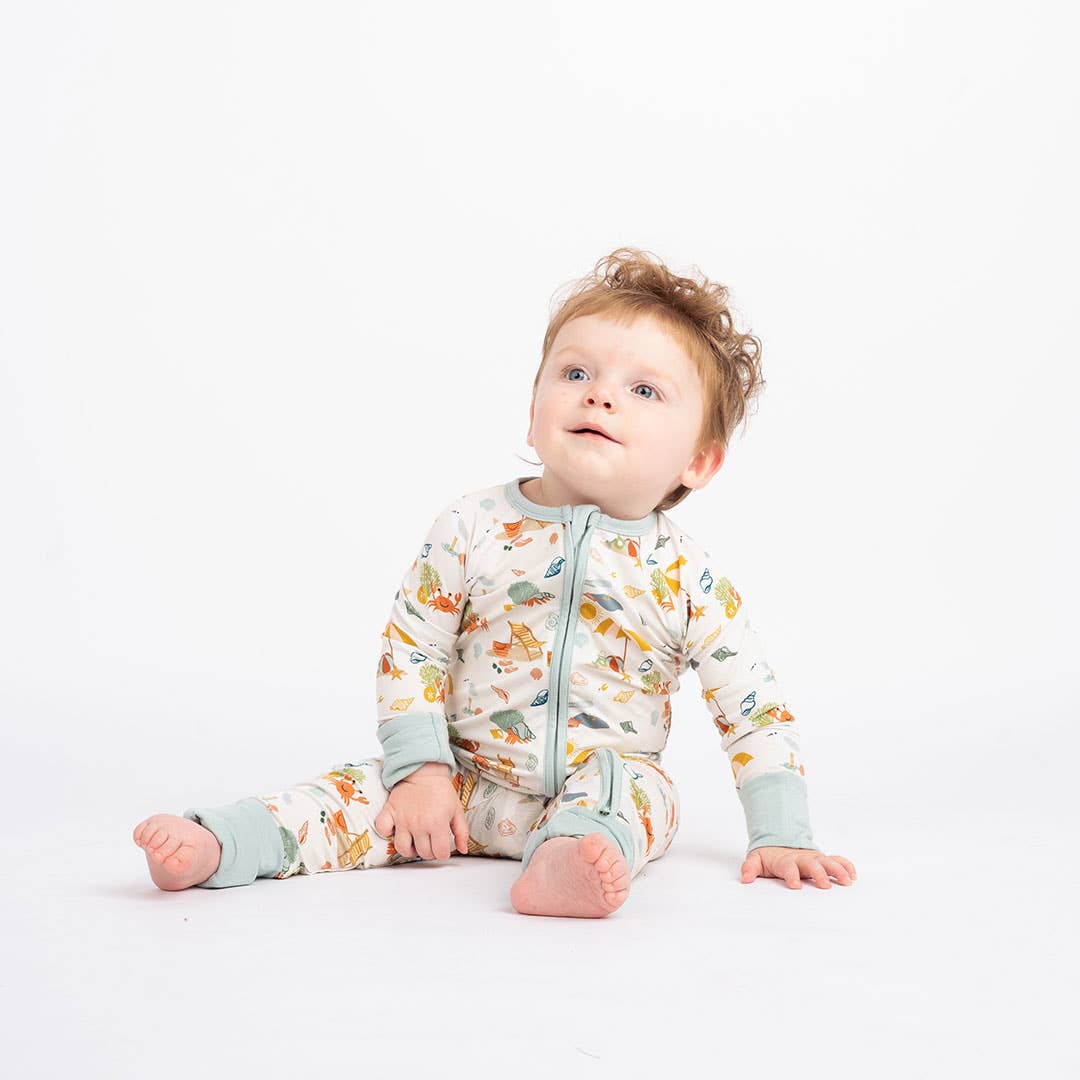 Beach Day Convertible Bamboo Baby Pajamas:  12-18M