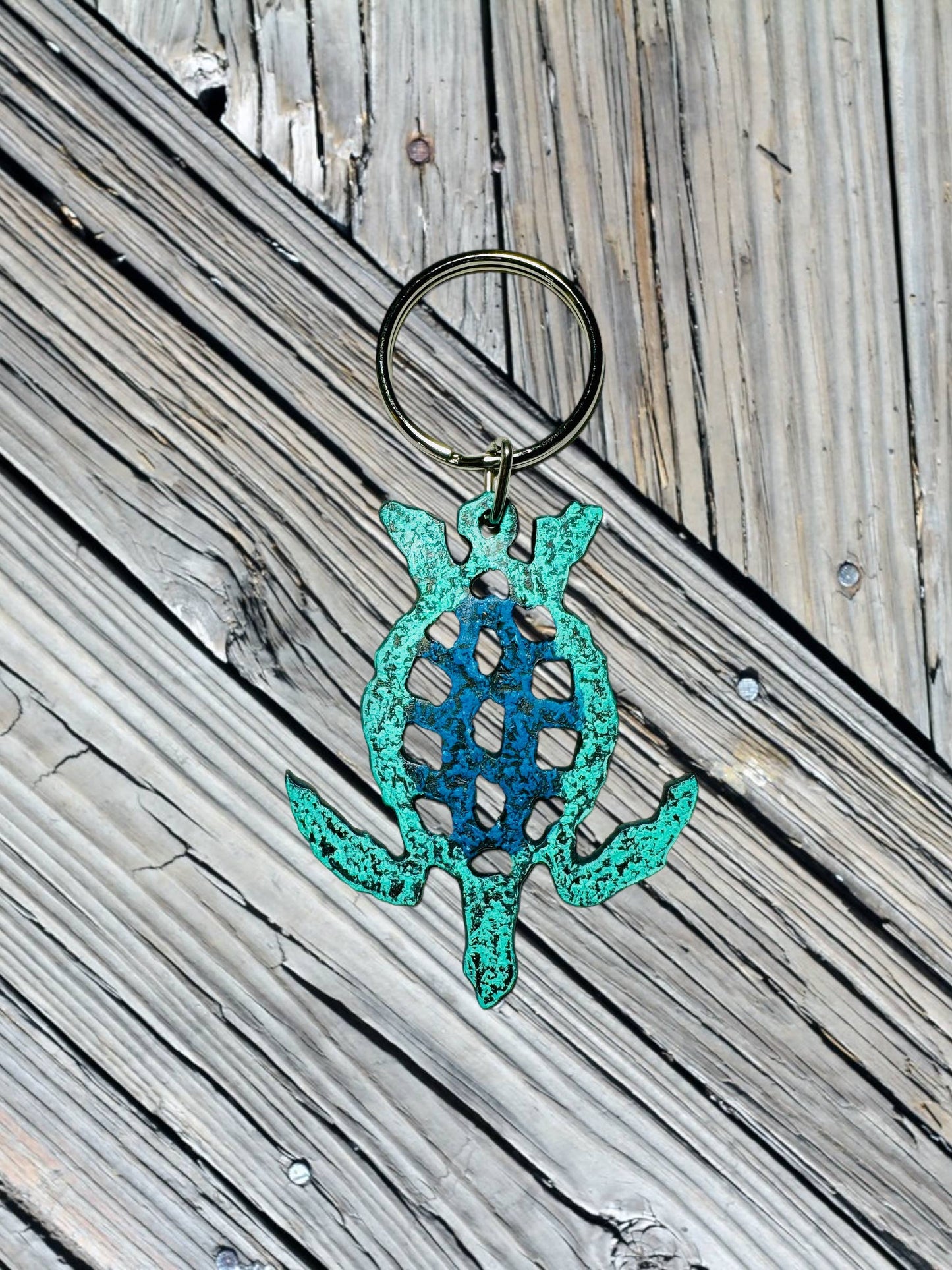 Sea turtle keychain key fob metal products nautical gift eco