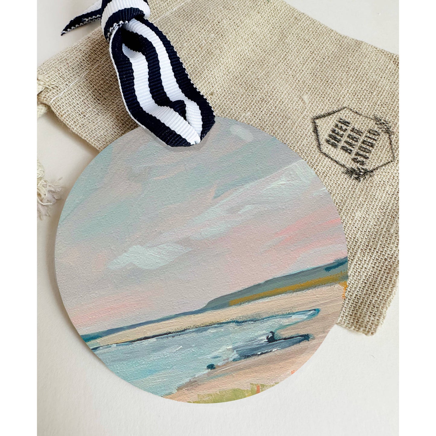 Pastel Beach Ornament, Coastal Holiday Ornament on Porcelain