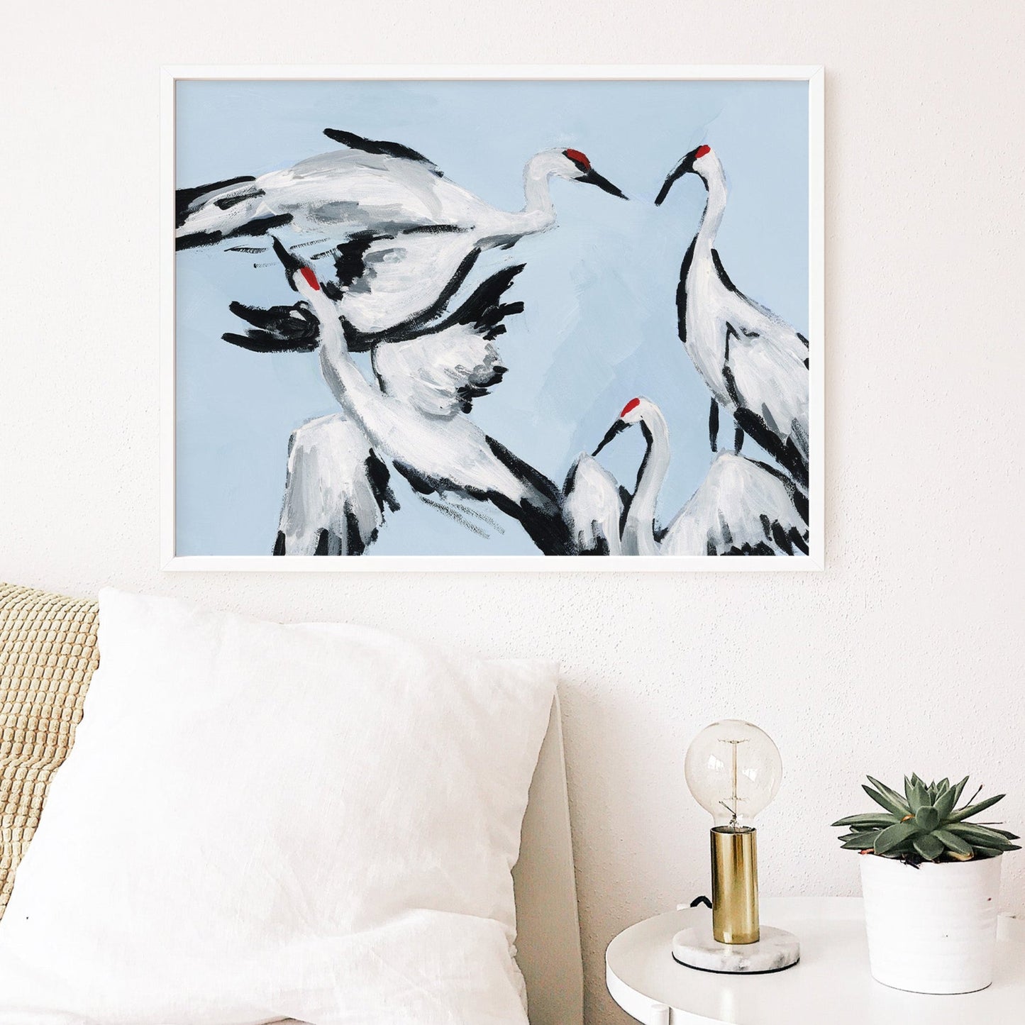 Sandhill Crane Grouping on Light Blue, Fine Art Print