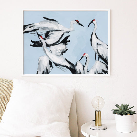 Sandhill Crane Grouping on Light Blue, Fine Art Print
