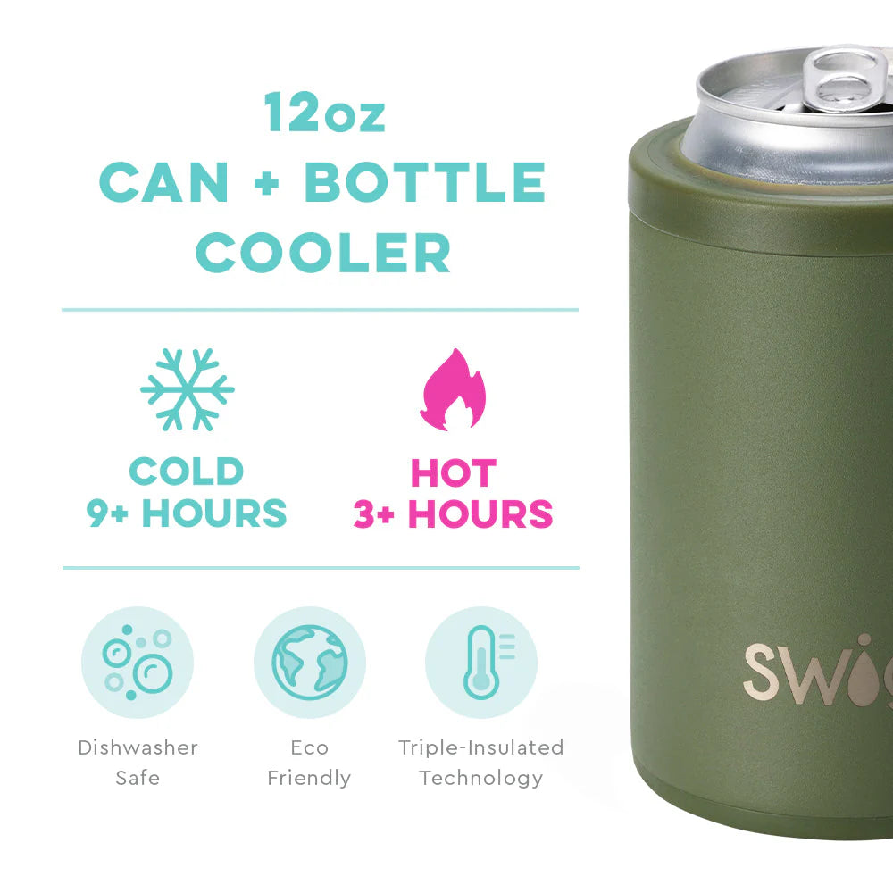 Matte Olive Green 12oz Insulated Can + Bottle Cooler