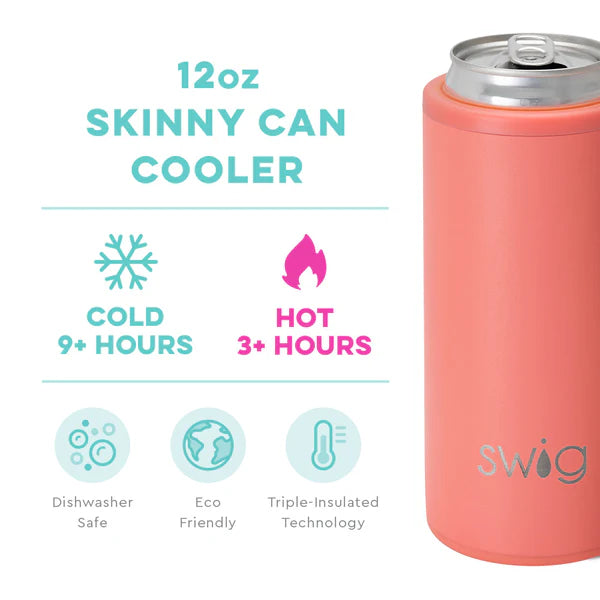 Matte Coral 12oz Skinny Can Cooler