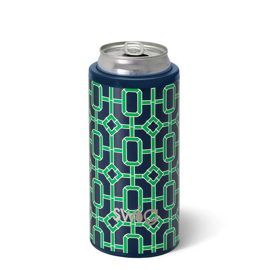 Navy Bamboo Trellis Skinny Can Cooler (12oz)