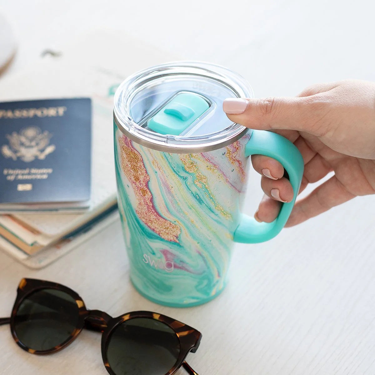 Wanderlust 18oz Insulated Travel Mug with Handle