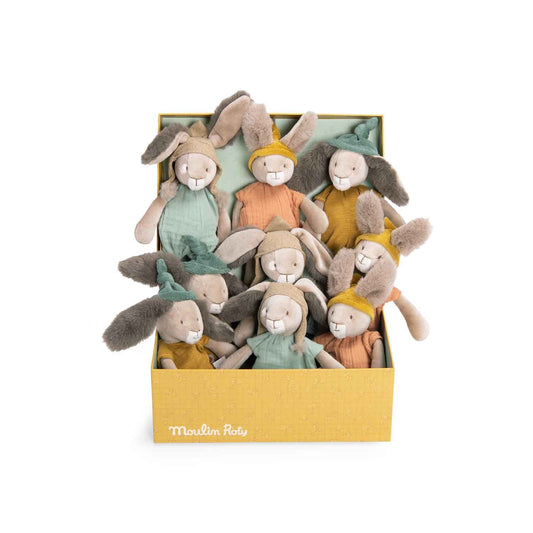 Display of 9 asstd rabbits from the "Three Little Rabbits" colleciton