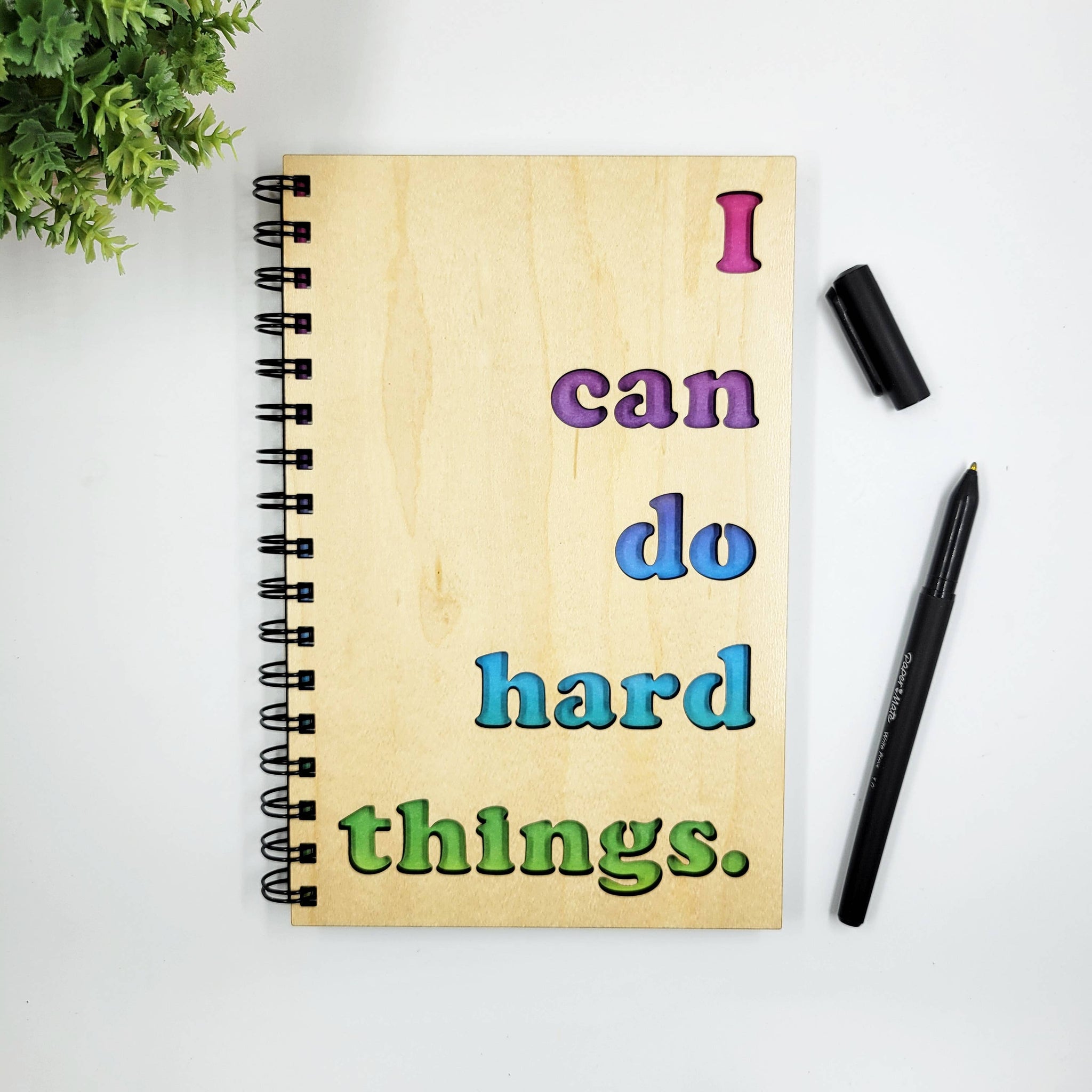 I can do hard things motivation wood journal - blank / lined