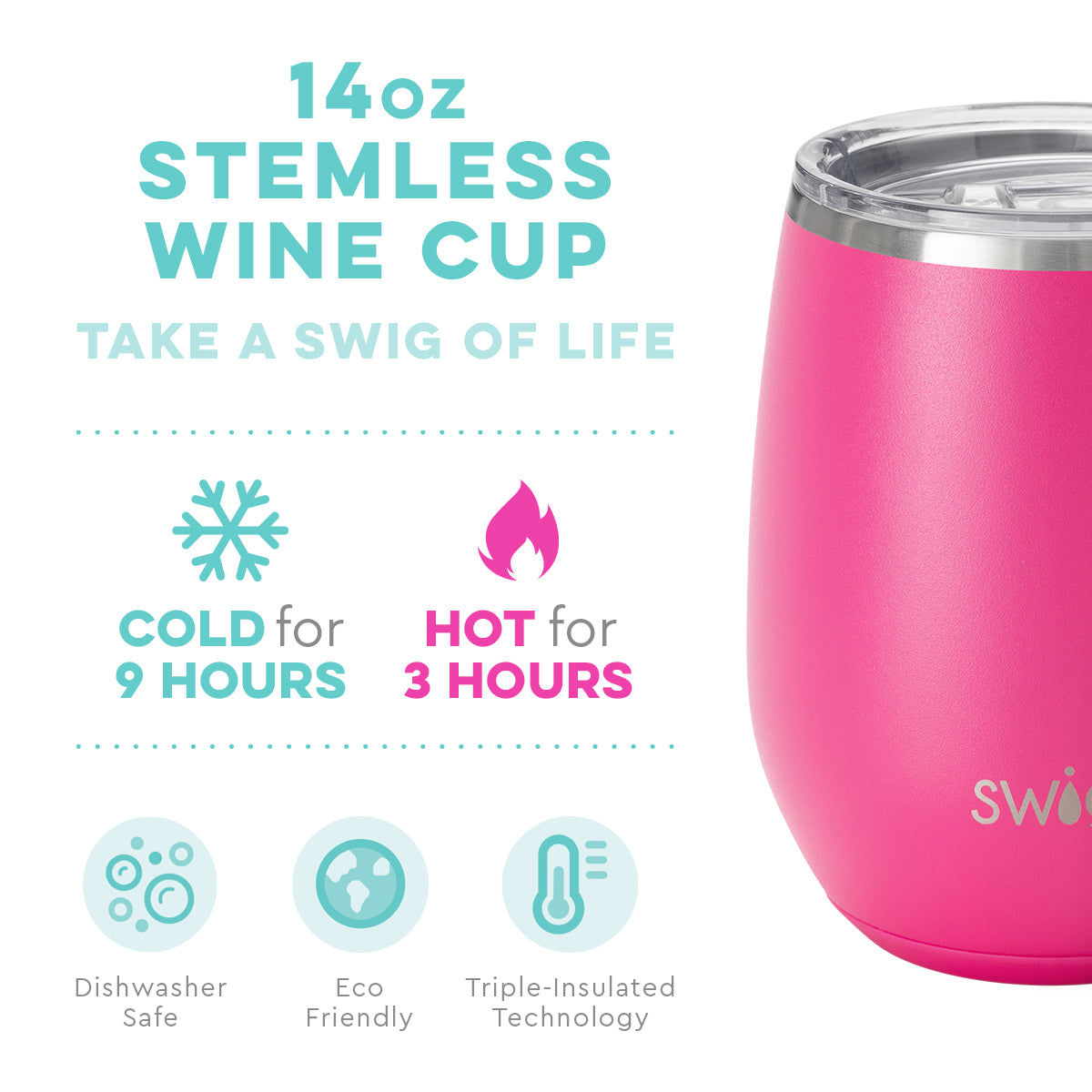 Matte Hot Pink Stemless Wine Cup (14oz)