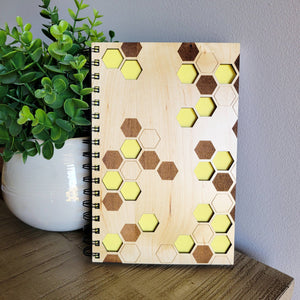 Honeycomb wood journal - blank / lined bee lover notebook