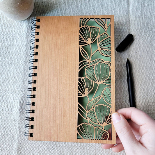 Floral Cutout Wood Journal - Stationery, Journals, Notebook: Lined